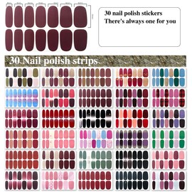 XEAOHESY 30 Sheets Solid Gradient Color Nail Polish Strips with Nail File Glitter Self-Adhesive Full Wraps Gel Stick On Nail Polish Stickers Nail Art Decals for Women Girls