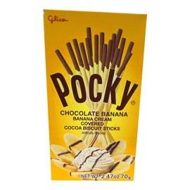 Glico Pocky Chocolate Banana (2.47oz). Stick type chocolate cookie covered with rich banana cream. (TCS-14 R-5) - Pack of 1