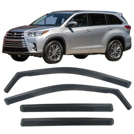 IKON MOTORSPORTS in Channel Window Visors Compatible with 2014-2019 Toyota Highlander, PC Polycarbonate Black Rain Guards, Side Window Wind Deflectors 4PCS