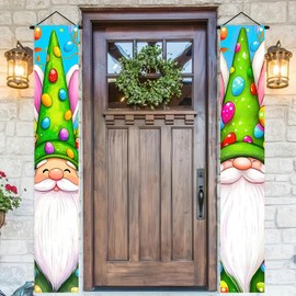 BlissYard 2pcs Happy Easter Porch Sign 71x12 Inch Easter Gnome Porch Signs Banners Hanging Front Porch Door Decorations Banner Decor Gnome Door Couplet Door Decorations for Front Door Party Supplies