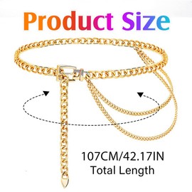 Zoestar Punk Waist Chain Gold Metal Belt Layered Body Chains Belt Buckle Belly Chain for Women, Non-Precious Metal, No Gemstone