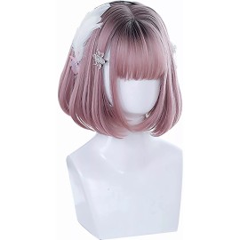 Jorla  Peluca Corta Rosa Natural Con Cequillo Short Bob Wig