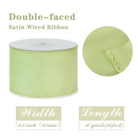 RIBBOOO Light Green Satin Wired Ribbon 2.5 inch inch x 10 Yards Double-Faced Satin Wired Edge Ribbon for Bows Flowers Gift Wrapping Wreaths Baby Shower DecorWedding DIY Crafts Continous