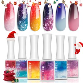modelones Color Changing Gel Nail Polish, 6 Colors Christmas Red Blue Purple Pink Neon Mood Temperature Change Gel Polish Set Soak Off DIY Home Nail Art Gift