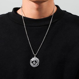 VASSAGO Celtic Knot Necklace Stainless Steel Irish Pendant Jewelry Norse Viking Beast Ring Protection Amulet for Men Women (Silver)