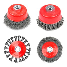 RUCUDIM Wire Brush Angle Grinder Flex, Cup Brush Angle Grinder, Cone Brushes, Angle Grinder Accessories, Twist Knot Wire Brush Set, M14 Discs Brush for Angle Grinders (75/100 mm), 4 Pieces