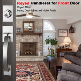 NEWBANG Front Door Entry Handle and Deadbolt Lock Set - Satin Nickel Finish,MDHST2017SN-BR