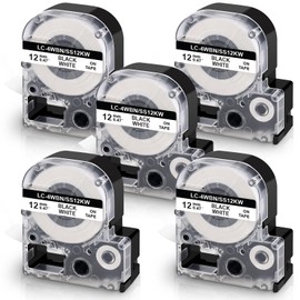 UniPlus 5x Compatible Label Tape Replacement for SS12KW LC-4WBN4 LC-4WBN9 Label Tape 12 mm x 8 m for LabelWorks LW-300 LW-300L LW-400 LW-500 LW-600P LW-700 LW-900P LW-C410, KingJim Tepra Pro