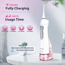 TOVENDOR Electric Water Flosser, Cordless Rechargeable Dental Oral Irrigator IPX7 Waterproof 300ML Travel Water Teeth Cleaner with 5 Tips for Braces Care Teeth Gums Cleaning, Home Office Daily Use