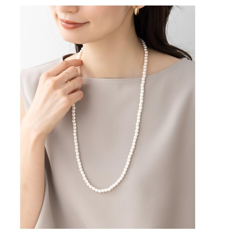 Cream Dot Necklace, Women's Popular, Long, Pearl, 0.2 inches (6