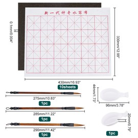 PH PandaHall 14-Piece Chinese Calligraphy Set Without Ink Chinese Calligraphy for Beginners Professionals Gridded Water Writing Cloth Traditional Calligraphy Brush and Water Bowl