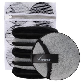 Vivote Washable Make-Up Pads, Soft, Durable, Reusable Makeup Remover Sponge for Facial Cleansing, Skin Care, with Washable Laundry Bag, 9.5 cm, Pack of 6