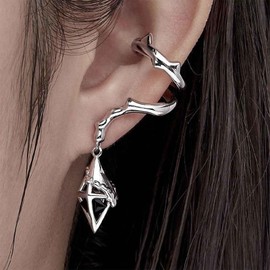 Vacaonio Gothic Black Crystal Non Pierced Earring Silver Onyx Ear Cuff Earring Thorns Gemstone Cartilage Cuff Earring Black Rhinestone Climber Cuff earring Jewelry For Women(Left Ear)