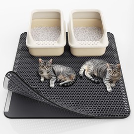 HAILOLY Cat Litter Mat - 30'' x 24'' MIddle Litter Trapping Mat, Easy to Clean Two Box Mat, Waterproof, Urine-Proof, Velcro design,Non-Slip Kitty Litter Mats for Floor, Black