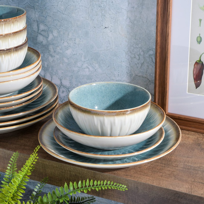 Gibson Elite Mayfair Bay Embossed Double Bowl Dinnerware Set, Service