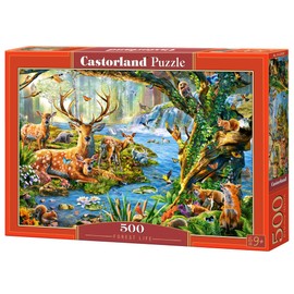 CASTORLAND 500 Piece Jigsaw Puzzles, Forest Life, Charming View of Deer and Animals in The Forest, Adult Puzzle, Castorland B-52929