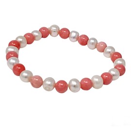 Treasure Bay Natural Coral and Elegant Pearl Women's Bracelet 19cm
