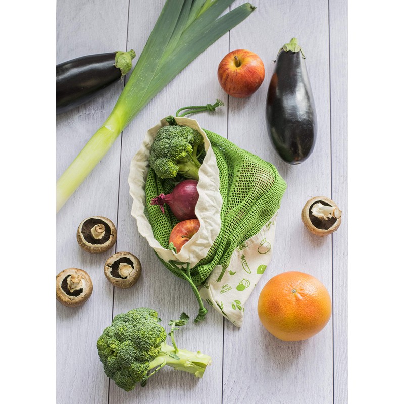 Pebbly- Zero Waste Set of 3 Organic Cotton Bags: Veggie