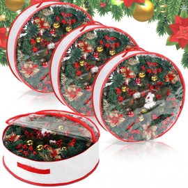 Aliceset 4 Pack Wreath Storage Containers, Christmas Garland Storage Bags with Window and Handles, Durable Christmas Decoration Box Holder for Holiday Xmas(24 x 24 x 7.8 Inch,White)