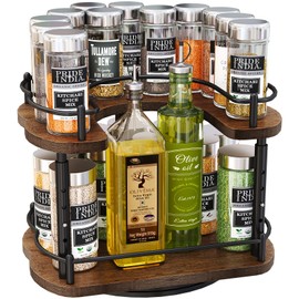 Lazy Susan Organizer Spice Rack - Height Adjustable Rotating Lazy Turntable Spice Organization for Cabinet, Pantry Kitchen Wood Revolving Seasoning Organizer, 10 inches, Black