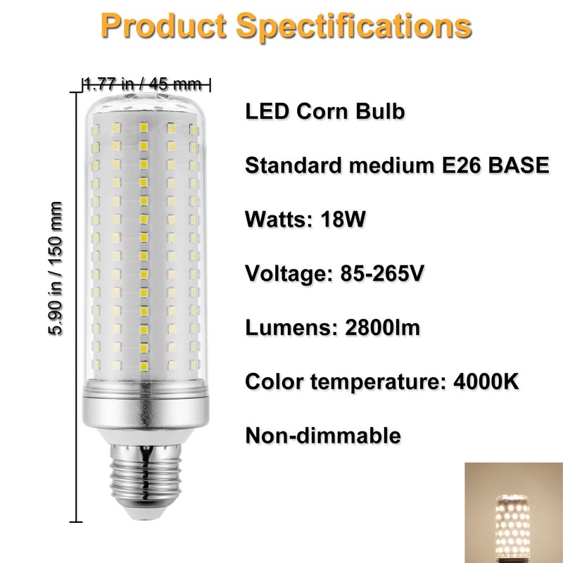 RAYHOO 18W LED Light Bulbs Incandescent 120-180 Watts Equivalent, E26/E27