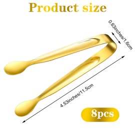 8 Pack Gold Mini Metal Tongs 4.53" Gold Serving Tongs Stainless Steel Tiny Tongs Small Kitchen Tongs For Serving Food Parties Catering Gold Tongs Salad Buffet Tongs For Tea Party Coffee Bar