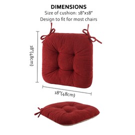 ELFJOY Chair Cushions for Dining Chairs 4 Pack Office Chair Cushion 18x18 Inches Kitchen Chair Pads Breathable and Comfortable Seat Cushion with Ties and Non Slip Backing, Burgundy Red