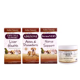 Amber NaturalZ Pet Care Kit for Senior Dogs | with Herbal Pet Supplements Adizone, Cartricil Plus, DermaNERV, and Life Cell | Includes Care Bag, Pouch, Water Bottle, Bandage Kit, Food and Water Bowls