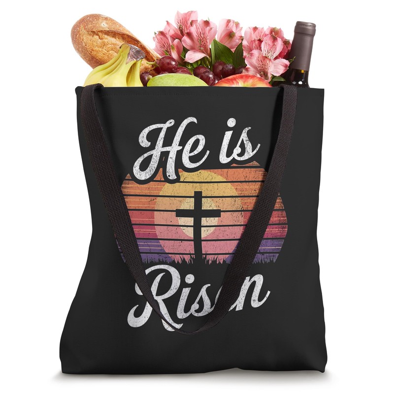 Retro Sunset Christian Easter He Is Risen Tote Bag