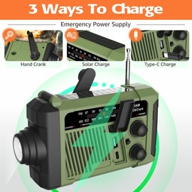 Bingxue Emergency Weather Radio(Model P96) AM FM,Solar/Hand Crank/USB Charging,Battery Operated,SOS Alarm/Flashlight/LED Lamp for Outdoor Emergency
