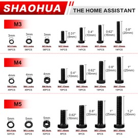 512PCS M3 M4 M5 Metric Bolt Assortment Kit, Grade 8.8 Carbon Steel Flat Hex Head Screws Bolts and Nuts Kit, Lock and Flat Gasket Washers Assortment Kit Includes 12 Most Common Sizes(Black)