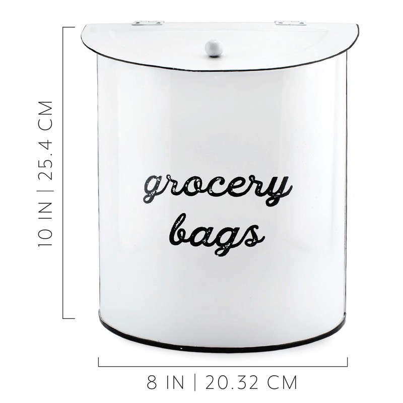 AuldHome Design Rustic Grocery Bag Holder; Wall-Mounted Vintage Enamelware Farmhouse