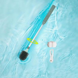 Electric Toilet Brush Rechargeable 360° Spinning Wall-Mounted Toilet Brush, Speed Adjustable, Flexible Silicone Brush Head, Easy for Daily Cleaning (Lake Green)