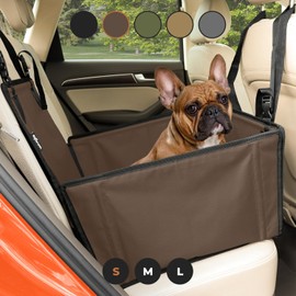 Wuglo Extra Stable Dog Car Seat - Reinforced Car Dog Seat for Medium-Sized Dogs with 4 Fastening Straps - Robust and Waterproof Pet Car Seat for The Back Seat of The Car (S Size, Brown), ST-2-BN-S