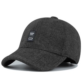 Clakllie Baseball Cap Men's Winter Warm Wool Fleece with Ear Flaps Peaked Cap Outdoor Sports Cap Men's Winter Autumn, C-GSDT5-Black