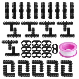 HUAZIZ 41 Pieces Irrigation Connection Kit for Hoses, PE T Pieces Angle Pieces Couplings End Caps Plugs Barb Hose Connector for 16 mm Garden Drip Sprinkler Systems