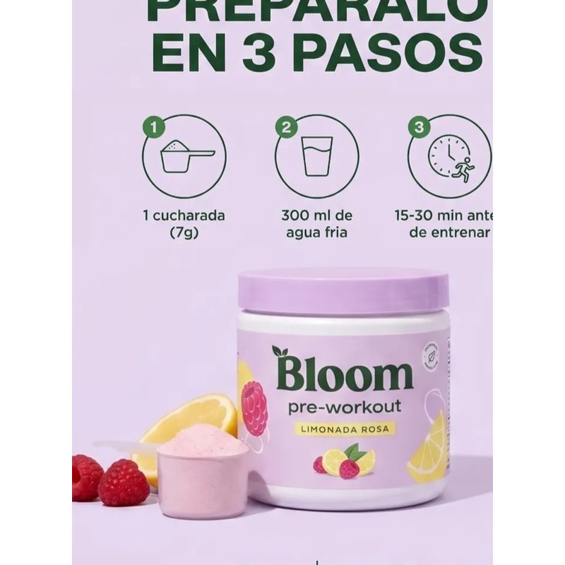Bloom Pre Workout Alta Energía De Limonada Rosa Tarro 25porc