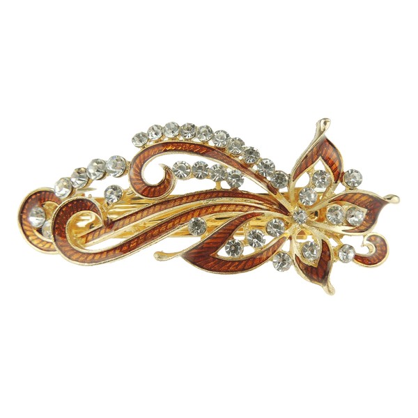 Women's enamel & Diamond Evening Occasion Template Shooting Star Bow Hair Barrette Clip brown