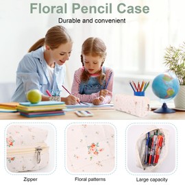 HZHSGLY Floral Pencil Case for Girls Women, Cute Pencil Case with Zipper, Aesthetic Pencils Pouch Wide Opening Cotton Quilted Small Pouch Storage Makeup Bags (Small Flower)