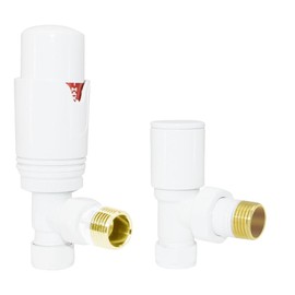 NRG Designer Radiator Valve Angled Thermostatic Valves White for Towel Rail Radiator