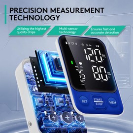 Blood Pressure Monitor Upper Arm Monitors for Home Use BP Machine with 2x120 Reading Memory Adjustable Arm Cuff 8.7"-15.7" Large Display with LED Background Light Storage Bag Navy