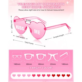 LEIFIDE 12 Pieces Valentine Heart Shape Rimless Fun Sunglasses Conversation Heart Glasses Eyewear for Wedding Party Favor(Pink, Clear, Red, Rose Red)