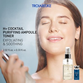 TROIAREUKE H+Cocktail Purifying Ampoule Toner with Centella Asiatica, AHA | Ampoule Toner for Soothing, and Exfoliating for Acne-Prone, Oily and Sensitive Skin (Blue_2.37 Fl Oz)