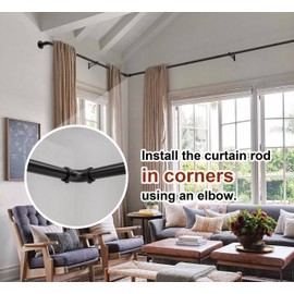 Qouara Curtain Rods for Windows 40 to 76, Black Adjustable Curtain Rods Set of 2, Blackout Wrap Around Curtain Rod, Heavy Duty Industrial Curtain Rod, 1 Inch Outdoor/Indoor Drapery Rod 40-76"