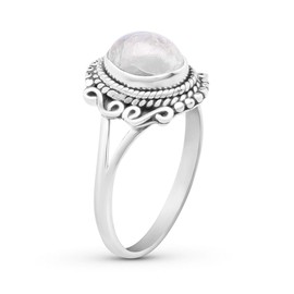 Koral Jewelry Oval Moonstone Ethnic Delicate Ring 925 Sterling Silver Vintage Tribal Gipsy Boho Look (6)