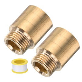 sourcing map 2 Pcs Shower Head Extension Arm 36mm Length Brass Shower Head Extender G1/2 Male to G1/2 Female Thread Straight Pipe Fitting Pipe Extension for Bathroom, Brass