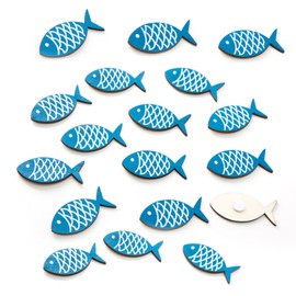 Pack of 18 Glue Dot Wooden Fish Nautical Table/Scatter/Decorative Pieces in Blue/White – size: 5 X 9 cm (3 Packs of 3 X PACK OF 6)