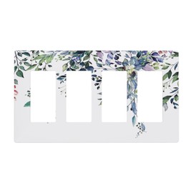 Eucalyptus Leaves Decorative 4-Gang Screwless Quad Rocker/GFCI Wall Plates Summer Country Farm Vitality Nature Spring Botany Quadruple Decorator Plug Outlet Light Switch Faceplate Cover Dimmer, USB