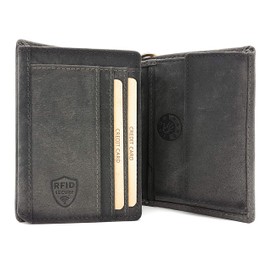 Lemasi Biker Wallet with Chain Natural Hunter Leather Wallet with RFID Protection Skull, Grey with skull, Contemporary