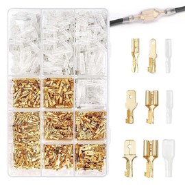 iTYOOS 315 Pieces 2.8mm/4.8mm/6.3mm Male and Female Wire Spade Connectors, Wire Crimp Terminal Block, Electrical Wire Connectors with Insulating Sleeve Kit Brass Plated Gold